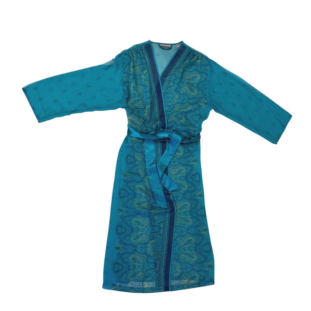 VTG Valerie Stevens 90s Teal Paisley Lined Slip Dress Gown Sheer Robe Set M NWT